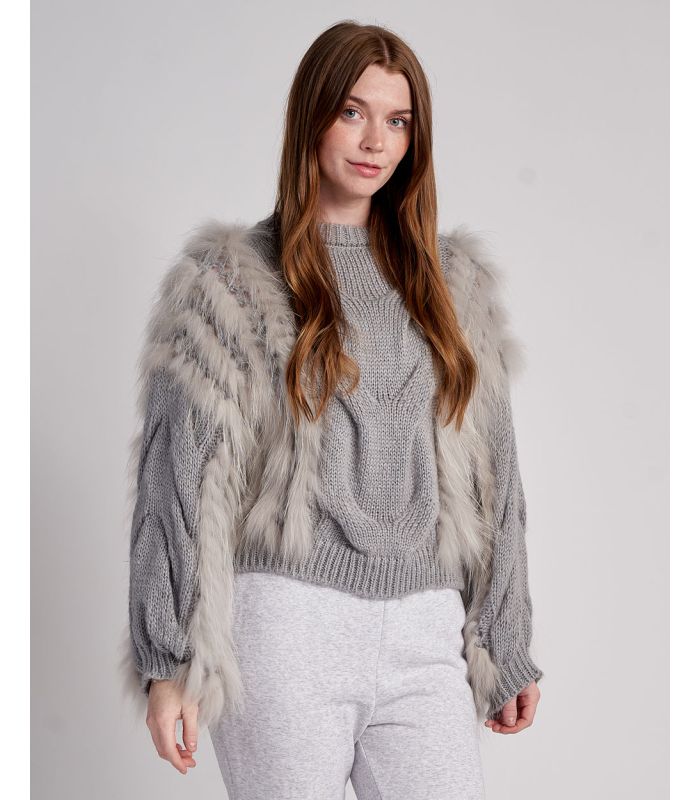 jacket, sweater, grey sweater, fluffy, pullover, fluffy knit