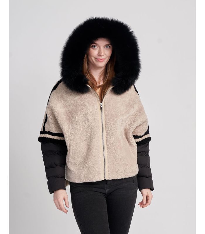 Shearling Puffer Jacket with Fox Fur | FurSource.com