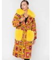 Yellow Crochet Coat with Fox Collar and Pockets