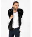 Mink Fur Vest with Fox Fur Trim in Black