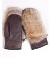 Mocha Brown Mens Leather Mitten with Coyote Fur