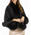 Black Genuine Cashmere Wrap with Fox Fur Detail