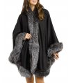 Silhouette Black Cashmere Wrap with Silver Fox Fur Border