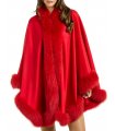 Ruby Red Genuine Cashmere Wrap with Fox Fur Embellishment