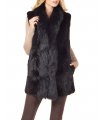 Textured Chevron Mink Vest with Fox Fur Piping