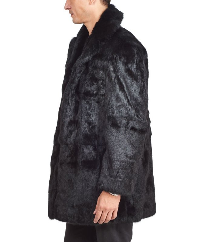 Horizon Black Men's Genuine Rabbit Fur Coat: FurSource.com