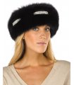 Charcoal Black Luxurious Fox Fur Headband with Jewel Detail