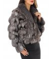 Silver Indigo Exquisitely Silky Fox Fur Jacket with Roll Collar