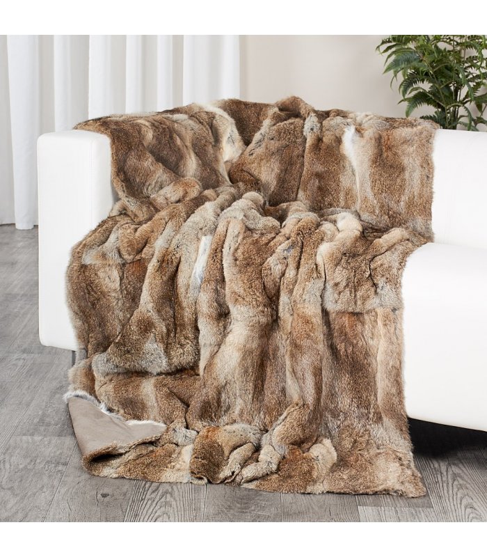 Real Rabbit Fur NATURAL Blanket Real Fur Carpet Rug Skin PelzThrow Leather Black 